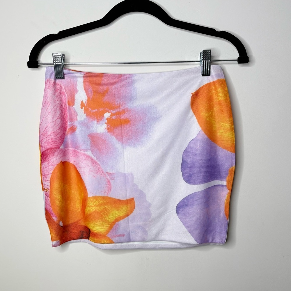 Tiger Mist Zahra Mini Skirt Small Mesh Floral Colorful Tube Stretchy